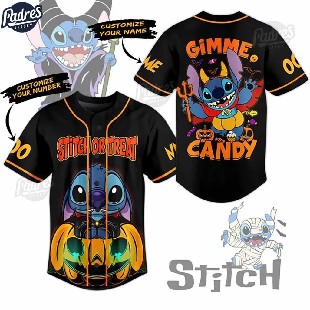 Halloween Stitch Or Treat Gimme Candy Custom Baseball Jersey