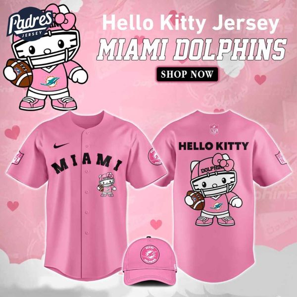 Miami Dolphins Hello Kitty Pink NFL Baseball Jersey 1