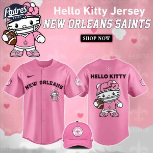 New Orleans Saints Hello Kitty Pink NFL Baseball Jersey 1