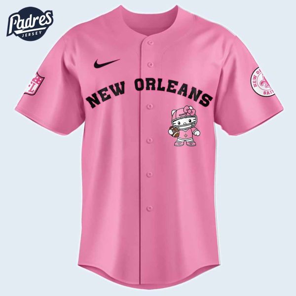 New Orleans Saints Hello Kitty Pink NFL Baseball Jersey 2