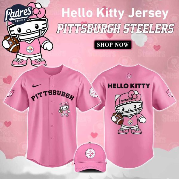 Pittsburgh Steelers Hello Kitty Pink NFL Baseball Jersey 1