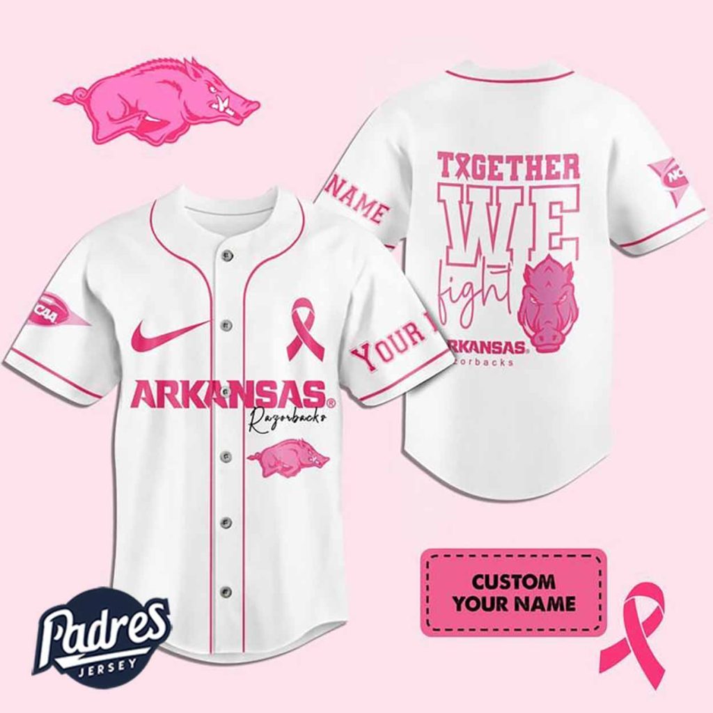 Custom Arkansas Razorbacks Breast Cancer Baseball Jersey