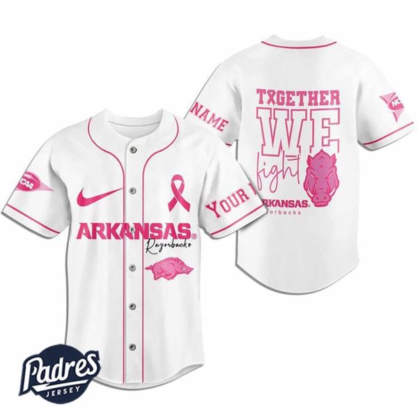 Custom Arkansas Razorbacks Breast Cancer Baseball Jersey 2