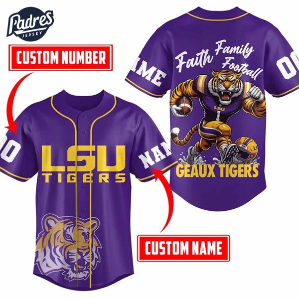 Custom Faith Family Lsu Tigers Football Baseball Jersey 2