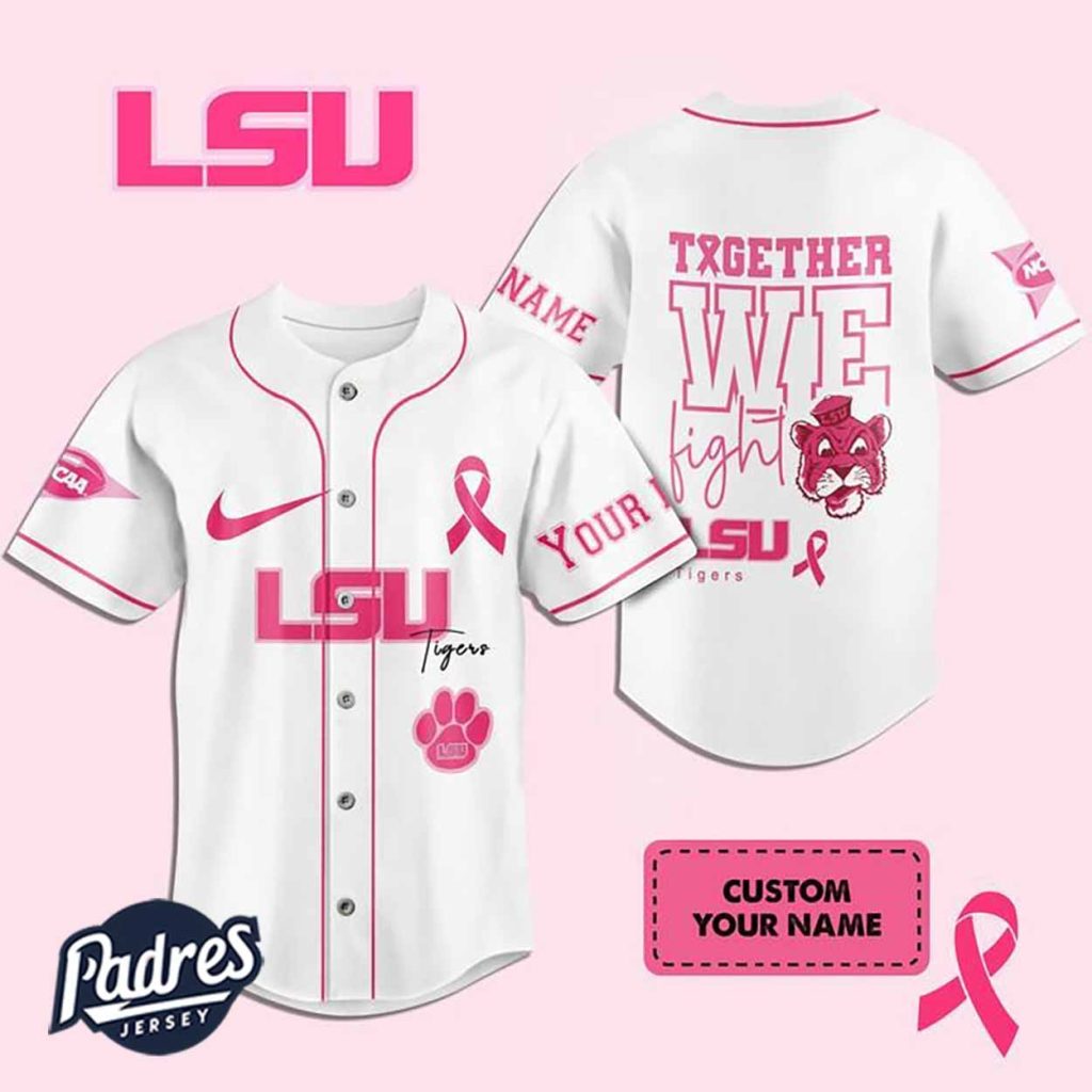 Custom Lsu Tigers Breast Cancer Baseball Jersey