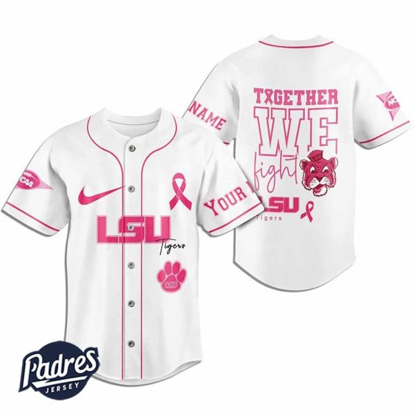 Custom Lsu Tigers Breast Cancer Baseball Jersey 2