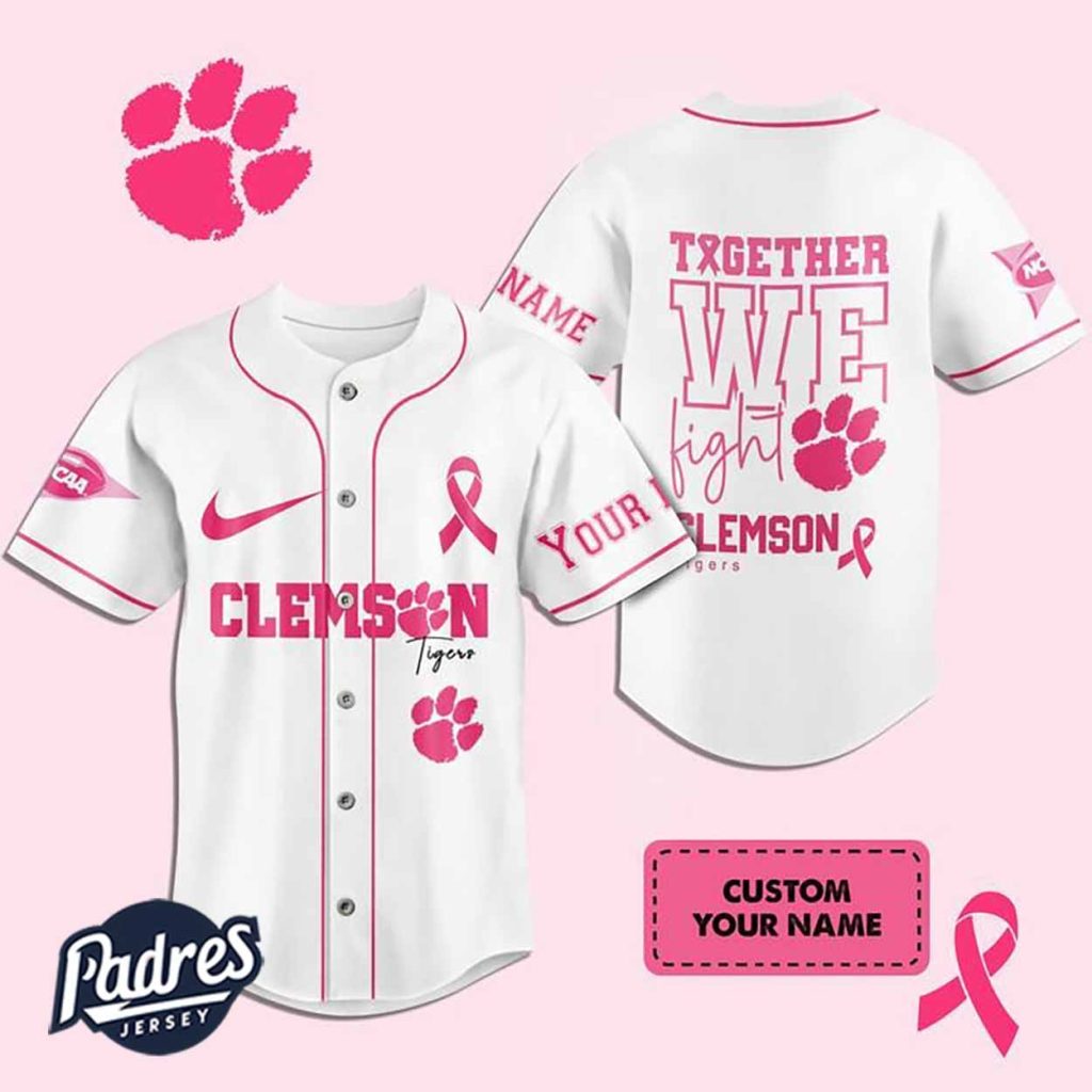 Custom NCAA Clemson Tigers Breast Cancer Baseball Jersey