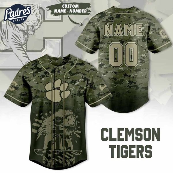 Custom NCAA Clemson Tigers Eagle Camo Baseball Jersey 1