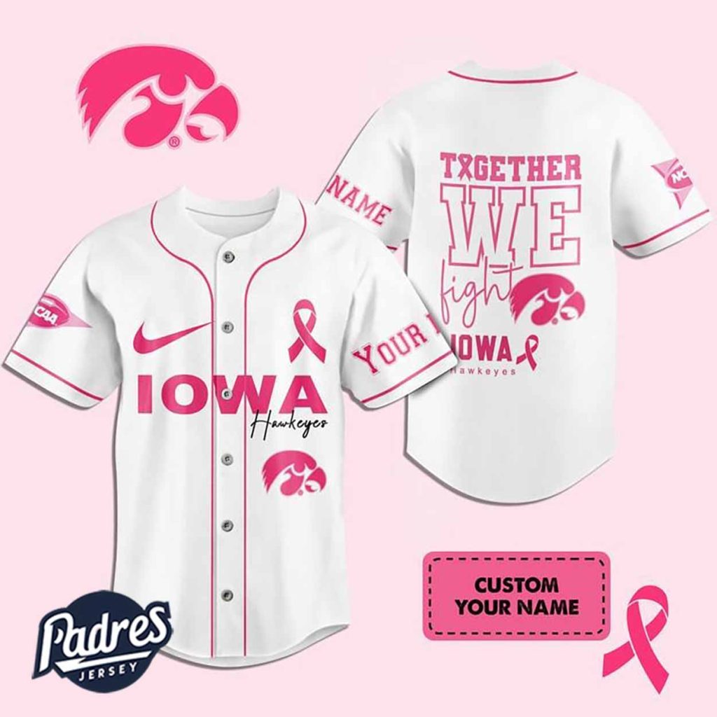 Custom NCAA Iowa Hawkeyes Breast Cancer Baseball Jersey