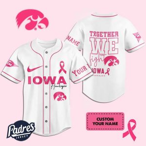 Custom NCAA Iowa Hawkeyes Breast Cancer Baseball Jersey 1