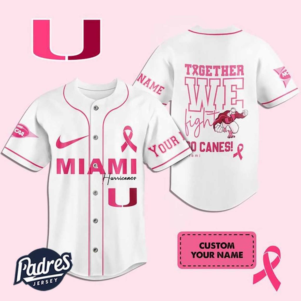 Custom NCAA Miami Hurricanes Breast Cancer Baseball Jersey