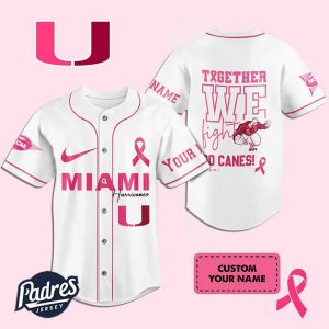 Custom NCAA Miami Hurricanes Breast Cancer Baseball Jersey 1