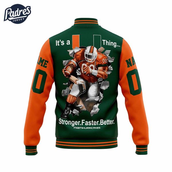 Custom NCAA Miami Hurricanes Football Baseball Jacket 3