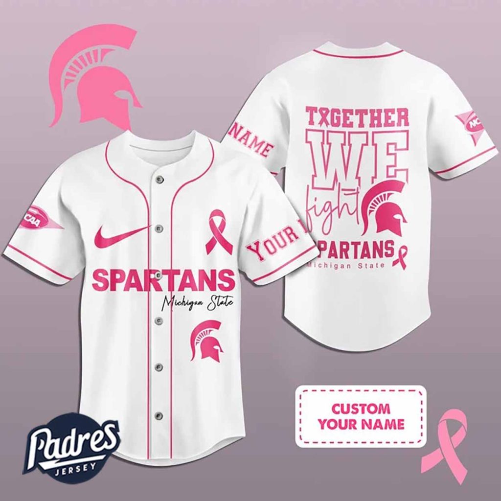 Custom NCAA Michigan State Spartans Breast Cancer Baseball Jersey