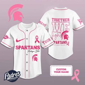 Custom NCAA Michigan State Spartans Breast Cancer Baseball Jersey 1