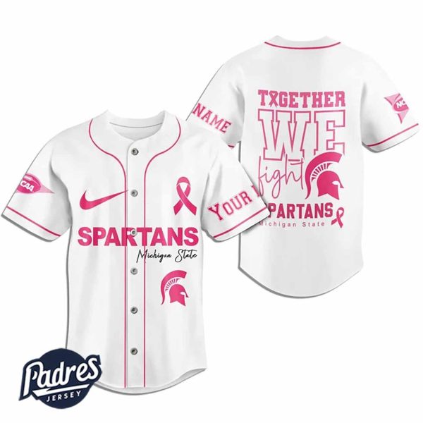 Custom NCAA Michigan State Spartans Breast Cancer Baseball Jersey 2