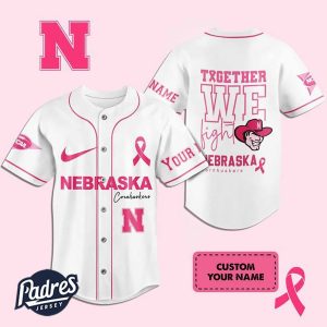 Custom NCAA Nebraska Cornhuskers Breast Cancer Baseball Jersey 1