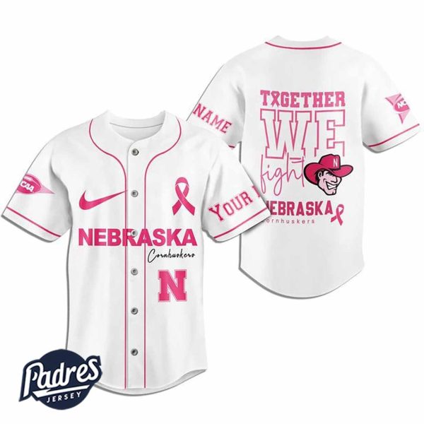 Custom NCAA Nebraska Cornhuskers Breast Cancer Baseball Jersey 2