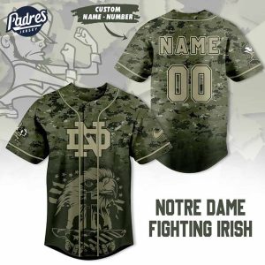 Custom NCAA Notre Dame Fighting Irish Eagle Camo Baseball Jersey 1