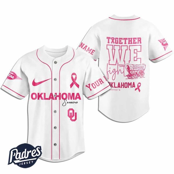 Custom NCAA Oklahoma Sooners Breast Cancer Baseball Jersey 2