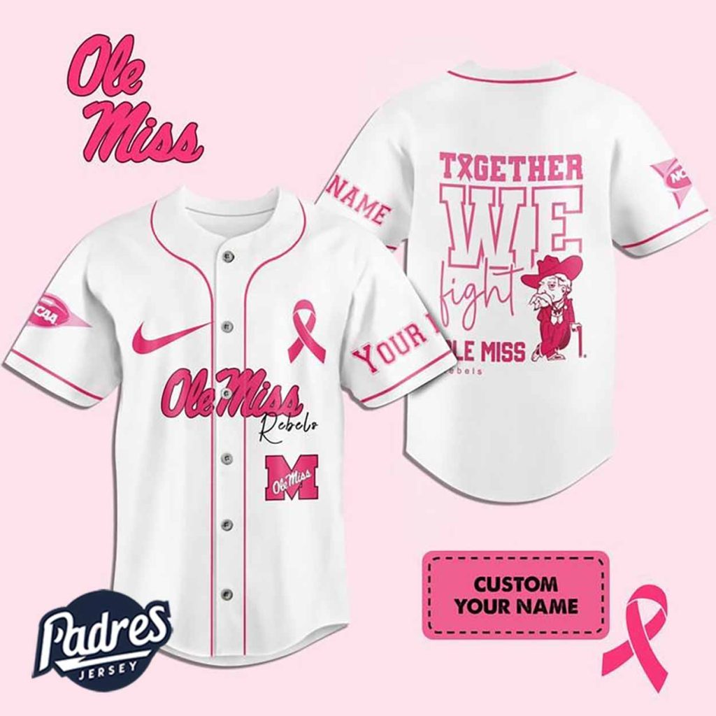 Custom NCAA Ole Miss Rebels Breast Cancer Baseball Jersey