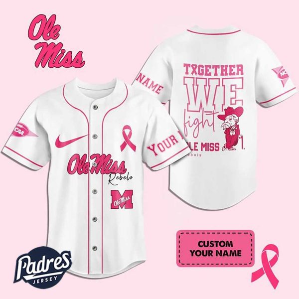 Custom NCAA Ole Miss Rebels Breast Cancer Baseball Jersey 1