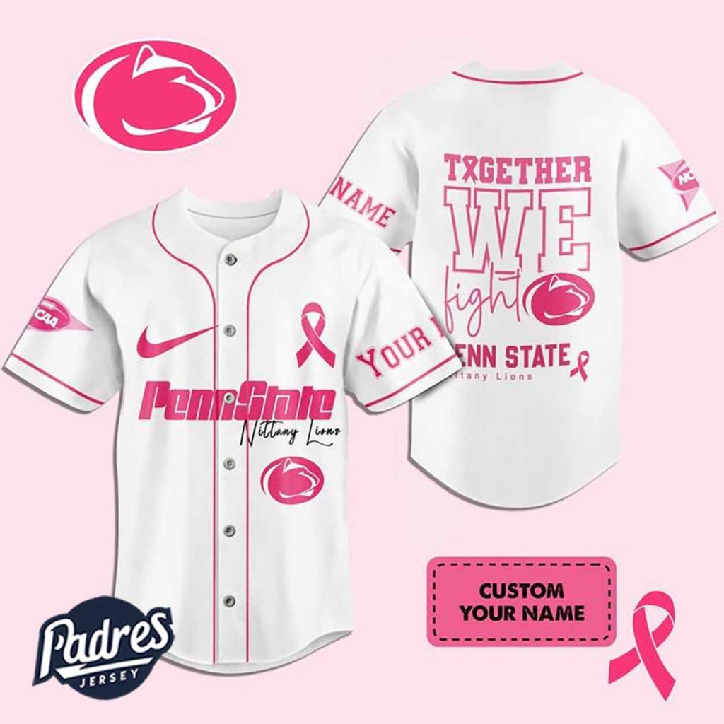 Custom NCAA Penn State Nittany Lions Breast Cancer Baseball Jersey