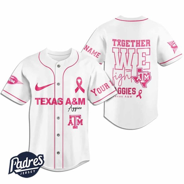 Custom NCAA Texas AM Aggies Breast Cancer Baseball Jersey 2