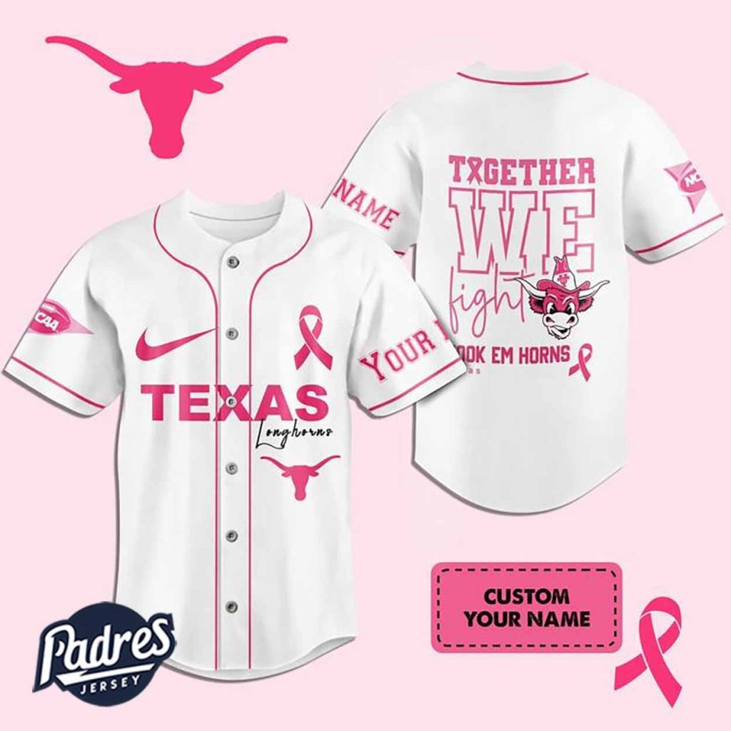 Custom NCAA Texas Longhorns Breast Cancer Baseball Jersey