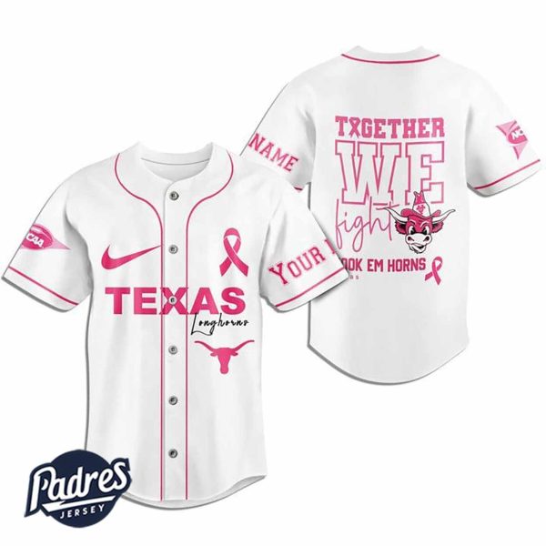 Custom NCAA Texas Longhorns Breast Cancer Baseball Jersey 2