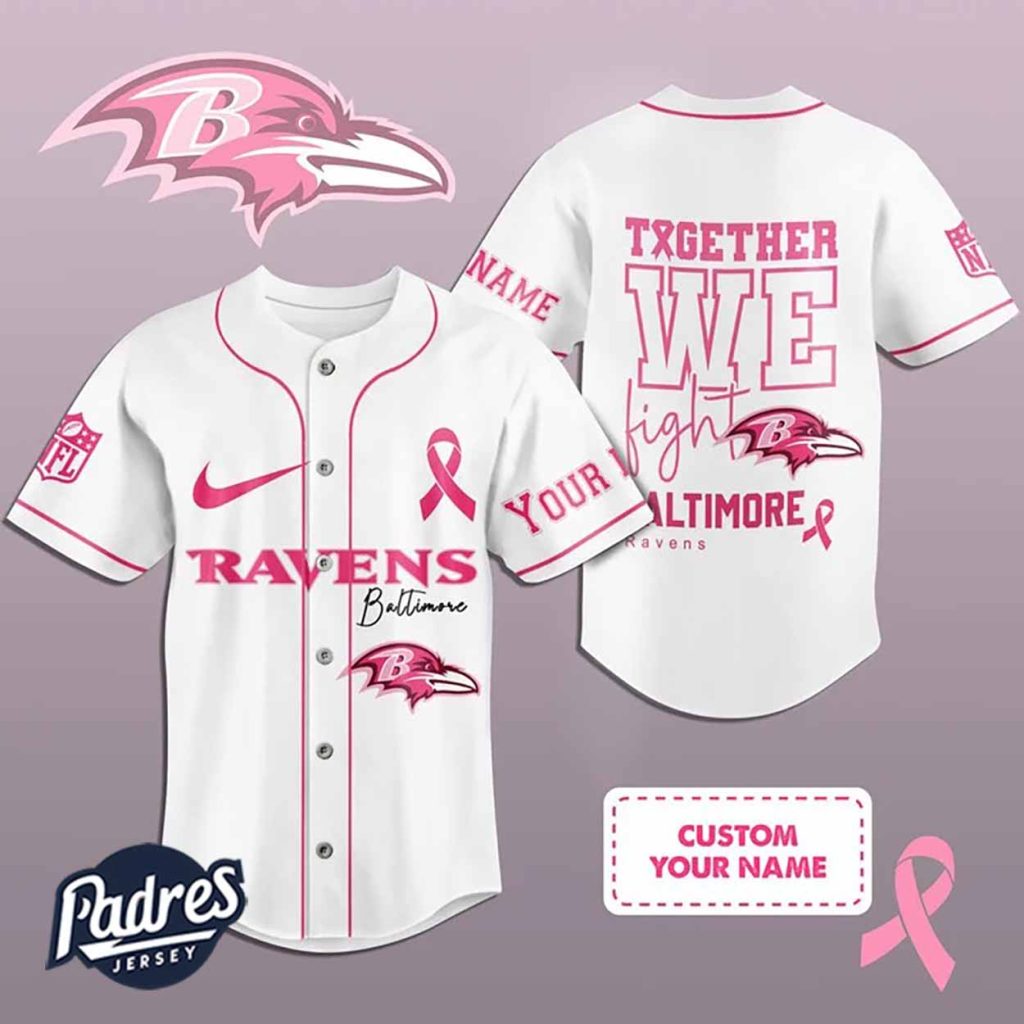 Custom NFL Baltimore Ravens Breast Cancer Baseball Jersey