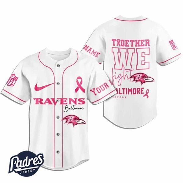 Custom NFL Baltimore Ravens Breast Cancer Baseball Jersey 2