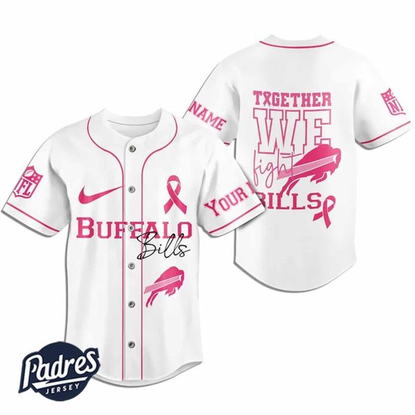 Custom NFL Buffalo Bills Breast Cancer White Baseball Jersey 1