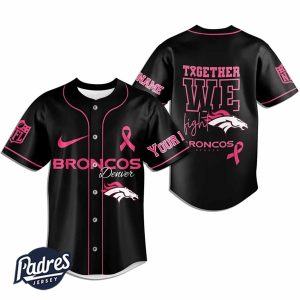 Custom NFL Denver Broncos Breast Cancer Black Baseball Jersey 1