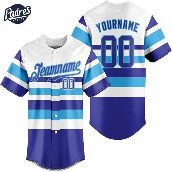 Custom Team Baseball Jerseys Striped Blue and White for a Fresh Look 1