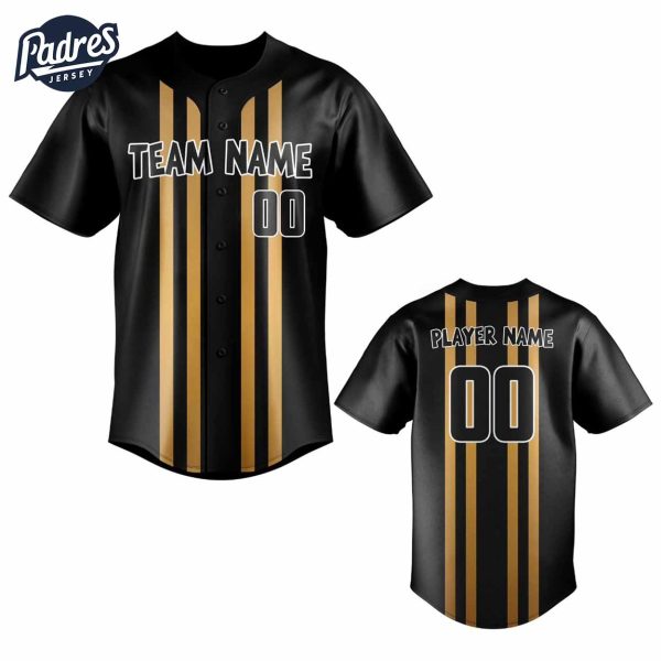 Custom Team Black Gold Pinstripe Baseball Jersey For Men 1