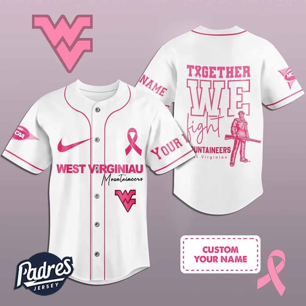 Custom West Virginia Mountaineers Breast Cancer Baseball Jersey