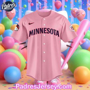 Minnesota Twins Hello Kitty Pink Baseball Jersey 1