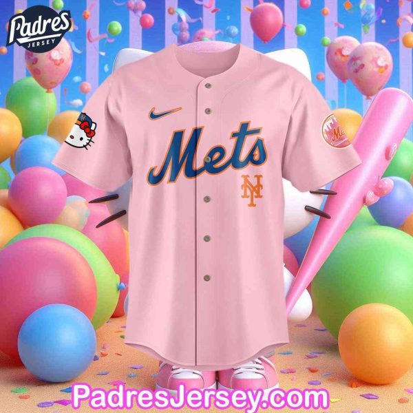 New York Mets X Hello Kitty Pink Baseball Jersey 1