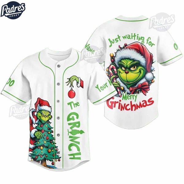 Custom Just waiting for Your Merry Grinchmas Baseball Jersey 3