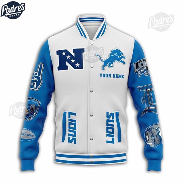 Detroit Lions NFL Baseball Jacket Custom Name 3