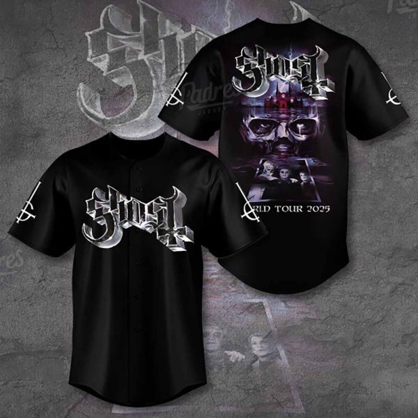 Ghost World Tour 2025 Black Baseball Jersey Outfit Music Merch 2