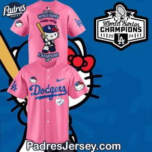 Los Angeles Dodgers World Series Champions Hello Kitty Pink Baseball Jersey 1