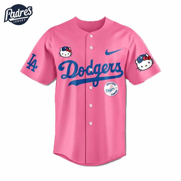 Los Angeles Dodgers World Series Champions Hello Kitty Pink Baseball Jersey 3