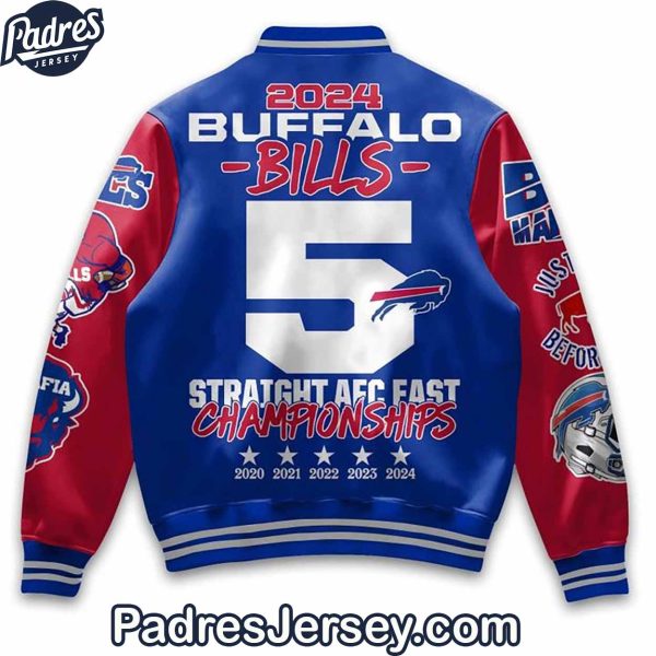 2024 Buffalo Bills Football AFC West Champions 5th Straight Baseball Jacket Outfit 3