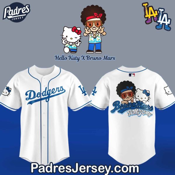 Bruno Mars x Hello Kitty Los Angeles Dodgers Baseball Jersey Outfit 1