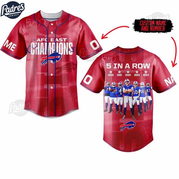 Buffalo Bills AFC EAST CHAMPIONS Red Baseball Jersey Outfit 2