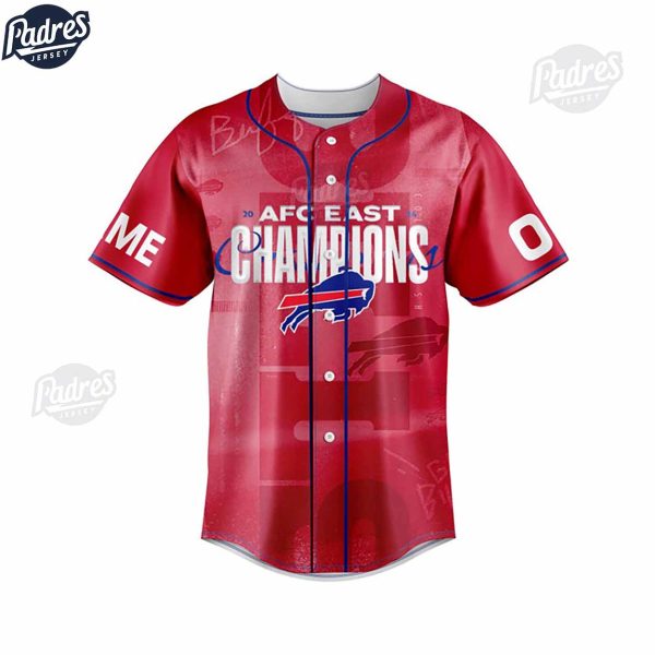 Buffalo Bills AFC EAST CHAMPIONS Red Baseball Jersey Outfit 3