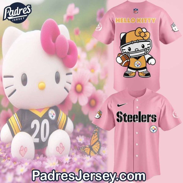 Pittsburgh Steelers Hello Kitty Pink Baseball Jersey Outfit 1