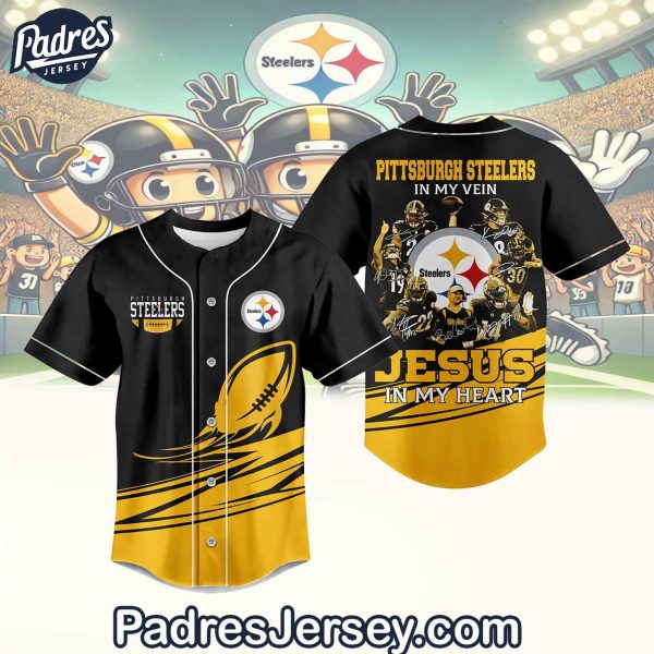 Pittsburgh Steelers In My Veins Jesus In My Heart Baseball Jersey Outfit 1